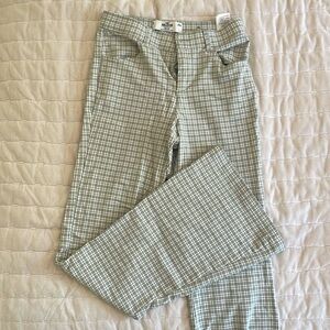 Size small Hollister pants. Green and white checkered, flare bottoms.